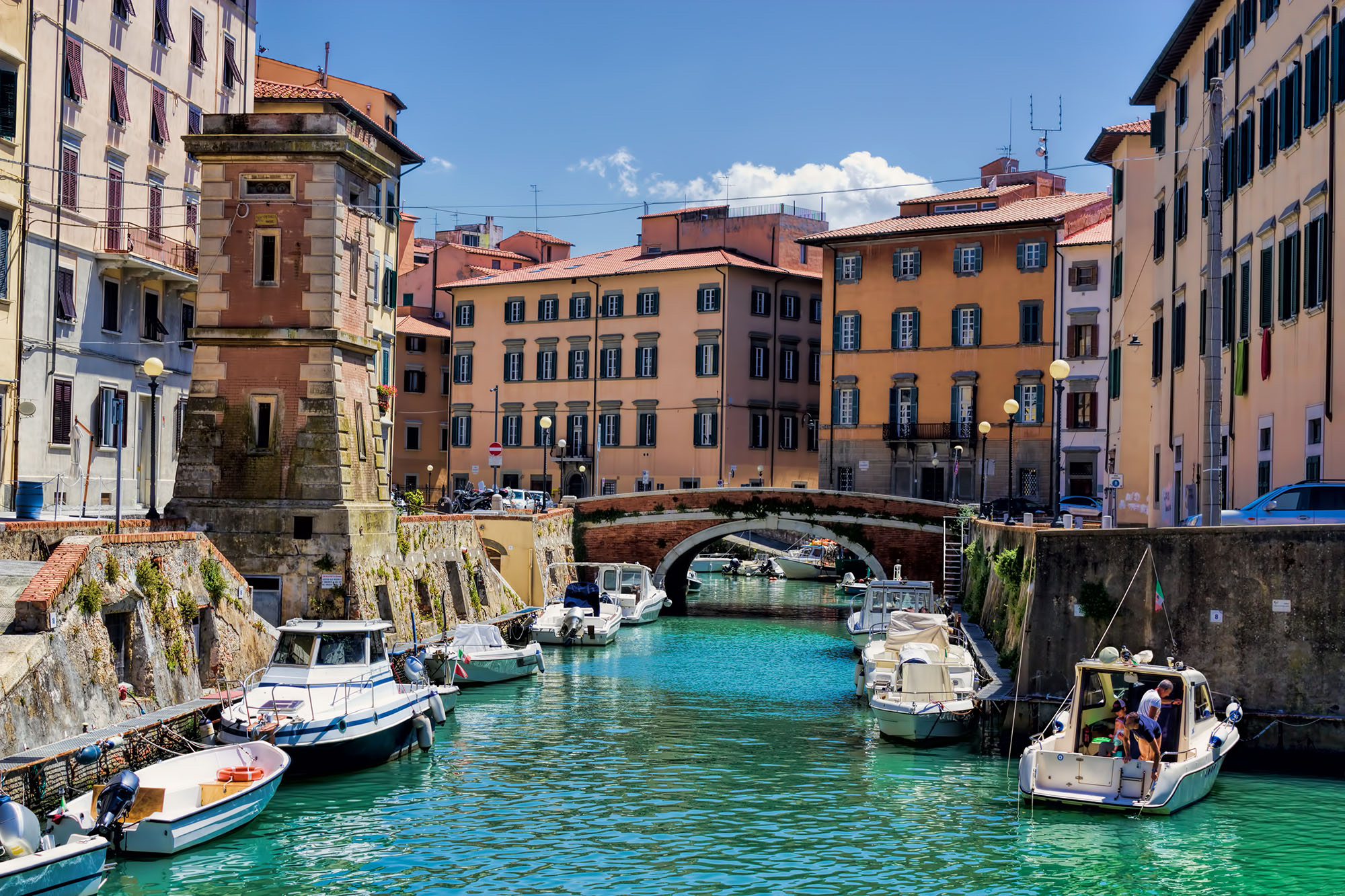 Livorno canals in the historic Quartieri Venezia district, Tuscany