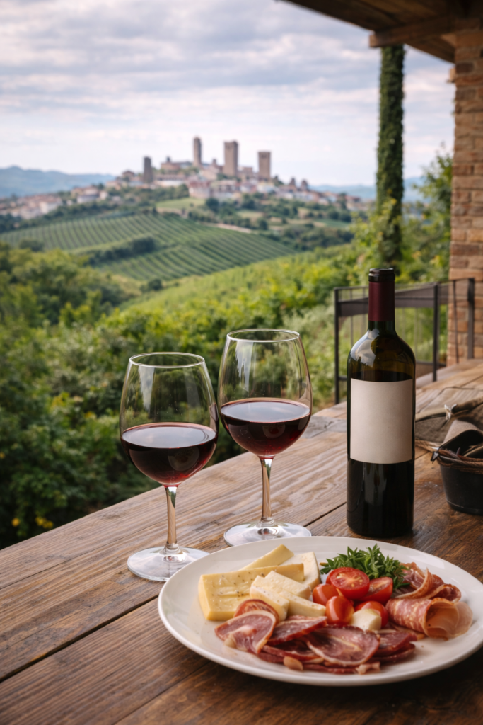 Tuscany winery lunch with wine tasting and panoramic vineyard view